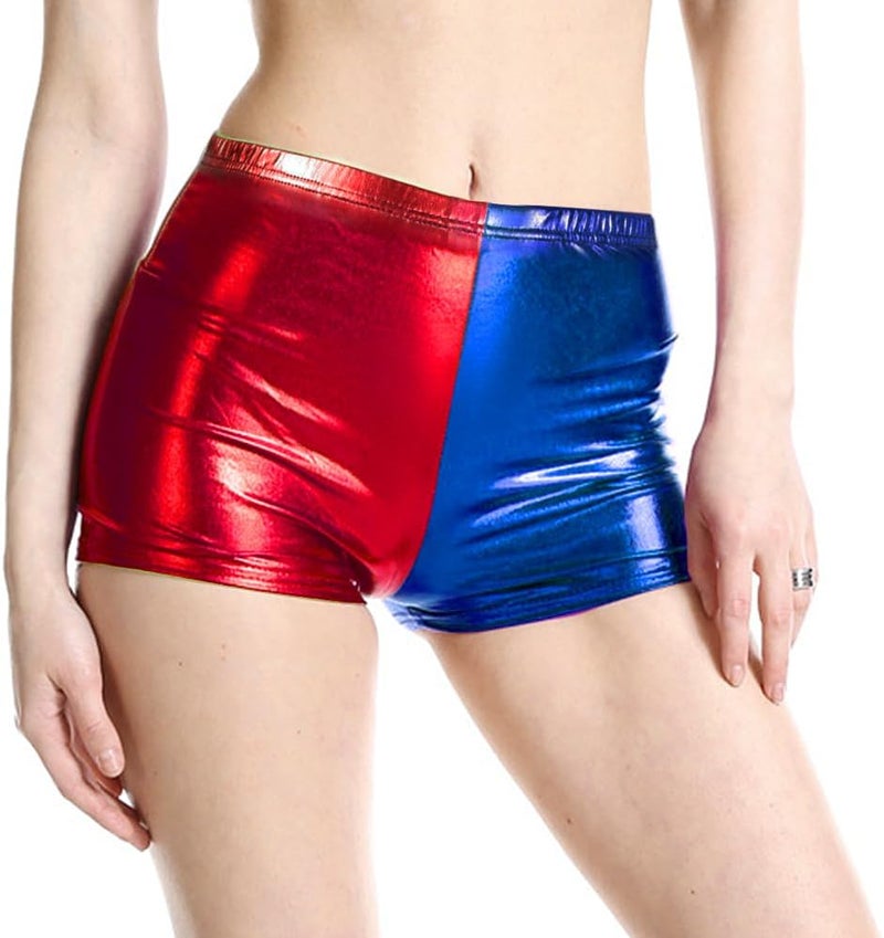 seewavom Womens Red and Blue Shorts Shiny Dance Booty Shorts Hot Pants - Image 1